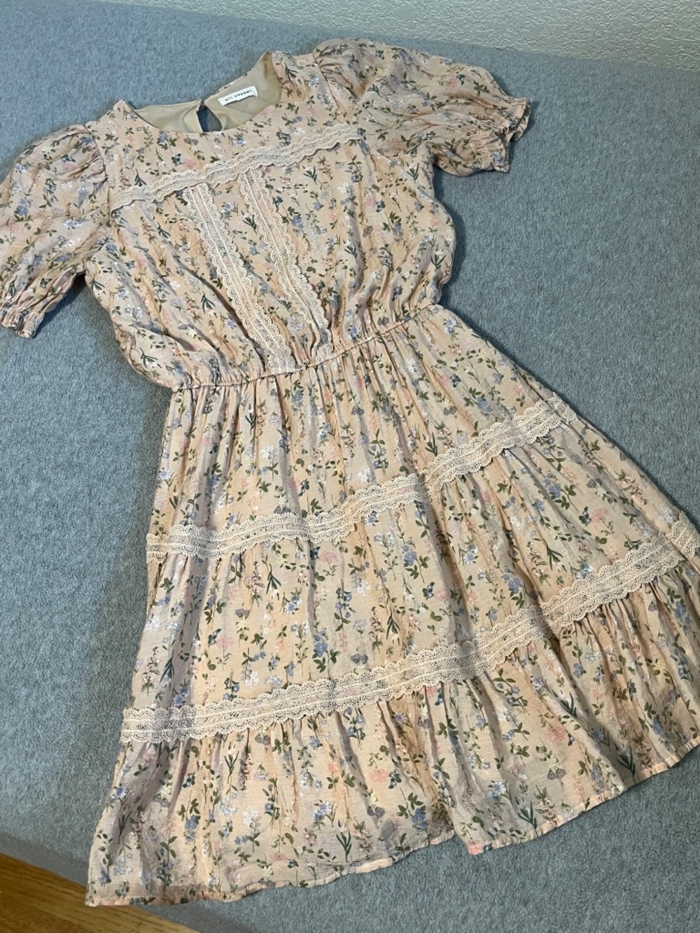 Cottagecore Kawaii Pink Floral Dress Small Petite Coquette Puff Lace Lolita - Picture 12 of 12